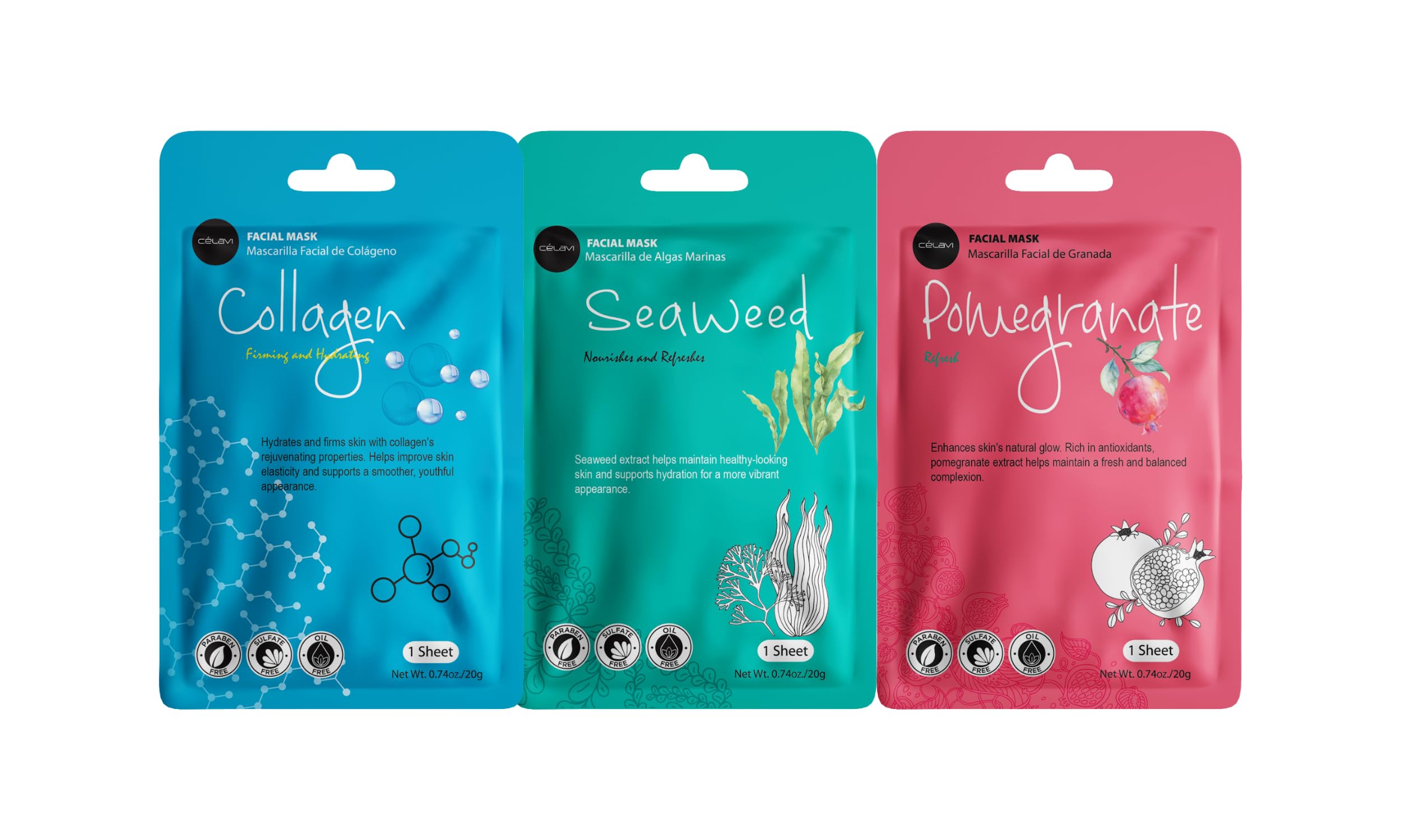 Celavi Korean Face Mask Sheet Set, Facial Spa Masks for Women, - Celavi Cosmetics