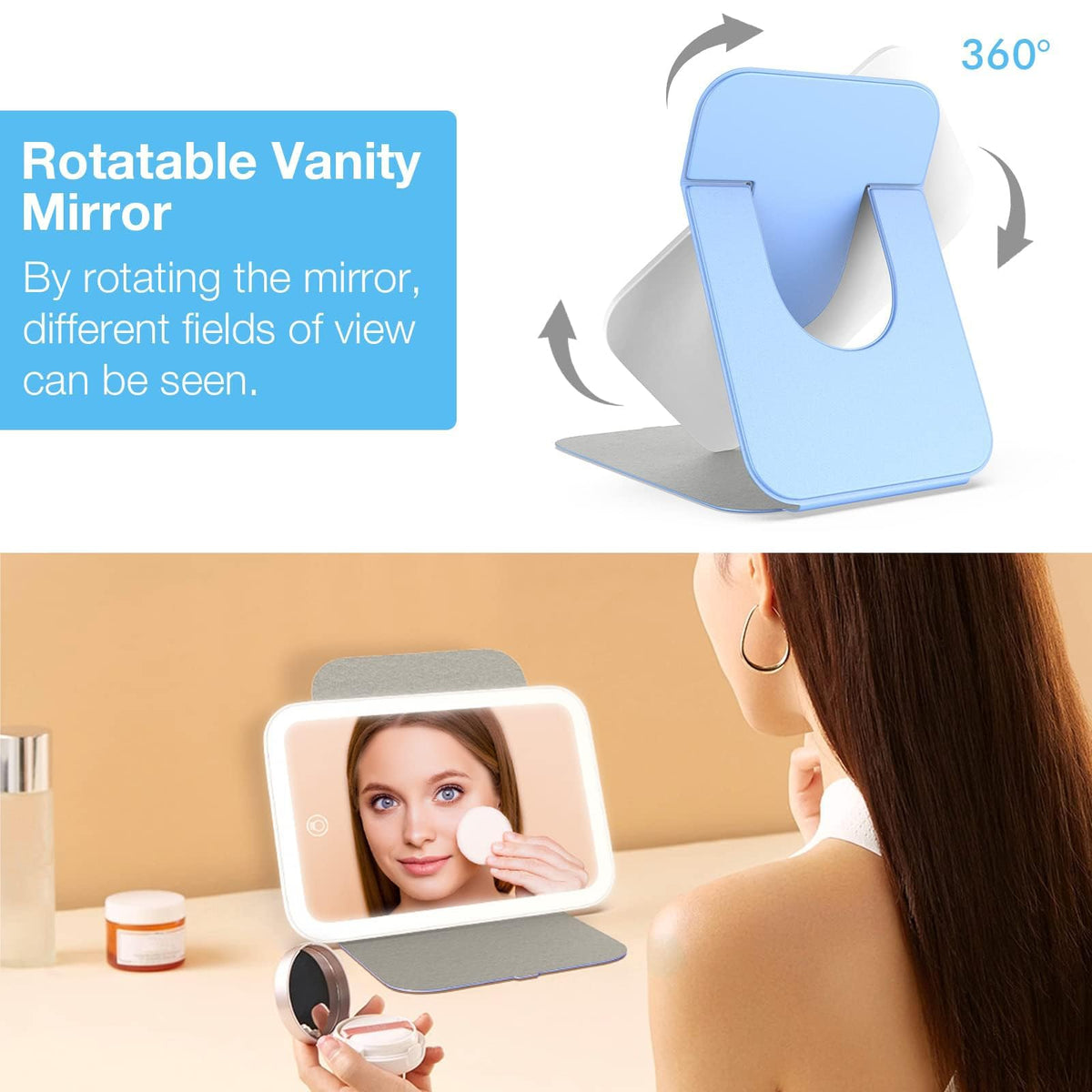 Kintion Travel Makeup Mirror Portable LED Lighted Folding - Kintion Official Imagery - 6