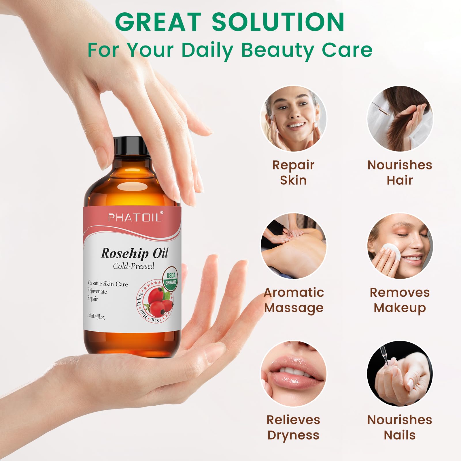 PHATOIL Organic Rosehip Oil for Face - & USDA Certified Organic Pure and Natu - PHATOIL Official Product View 9