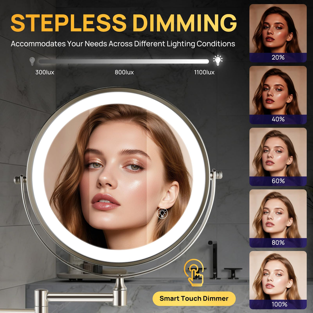 9 Wall Mounted Lighted Makeup Mirror 30X 1X Magnifying - SANFANGIE Official Imagery - 5