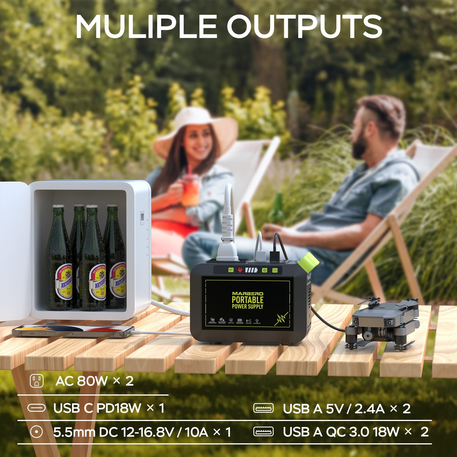 MARBERO Portable Power Station 88Wh, 120W Surge, Solar Generator by MARBERO - Angle View 2