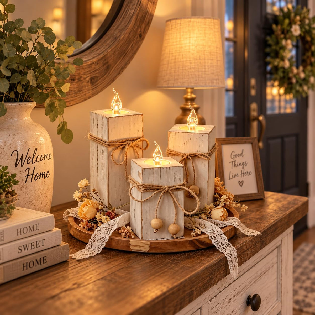 Farmhouse Candle Holder Decor 6pcs with Flameless LED - ZENLIV Official Imagery - 8
