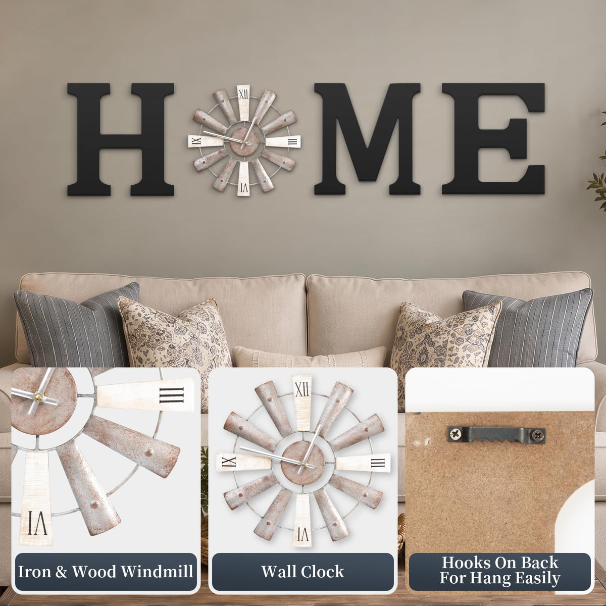 Farmhouse Home Signs with Windmill Clock Wall Decor Rustic - ZAZIWZ Official Imagery - 4
