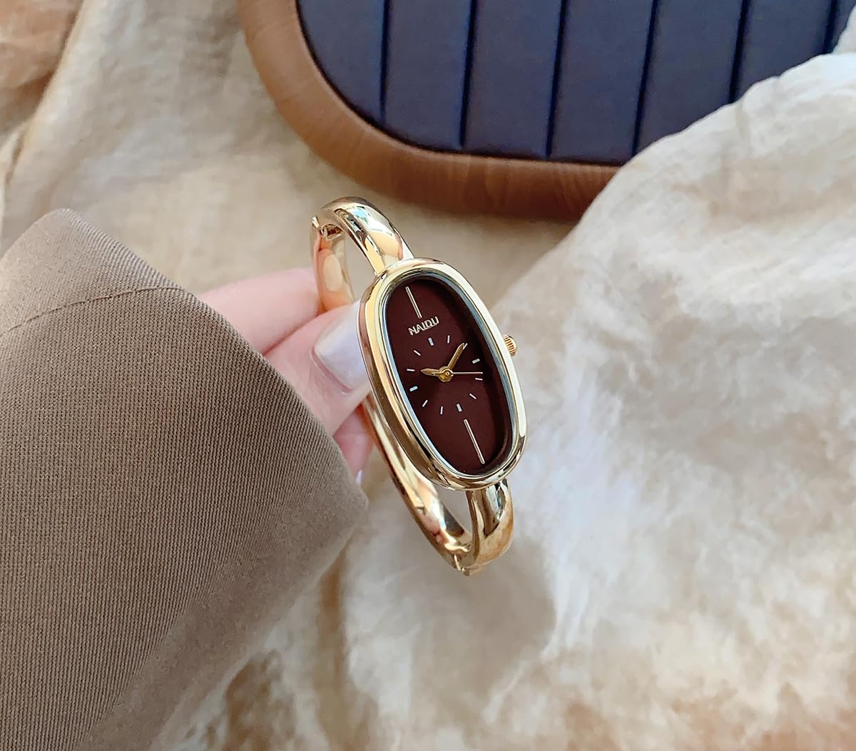 Women s Watch Delicate Oval Bangle Minimalist Wristwatch - GOODLIYA Official Imagery - 3