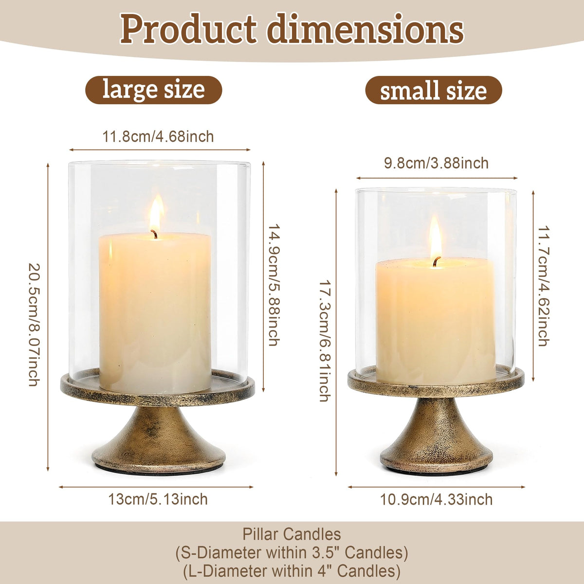 Set of 2 Hurricane Candle Holder Set with Glass Dome Iron - SUJUN Official Imagery - 3