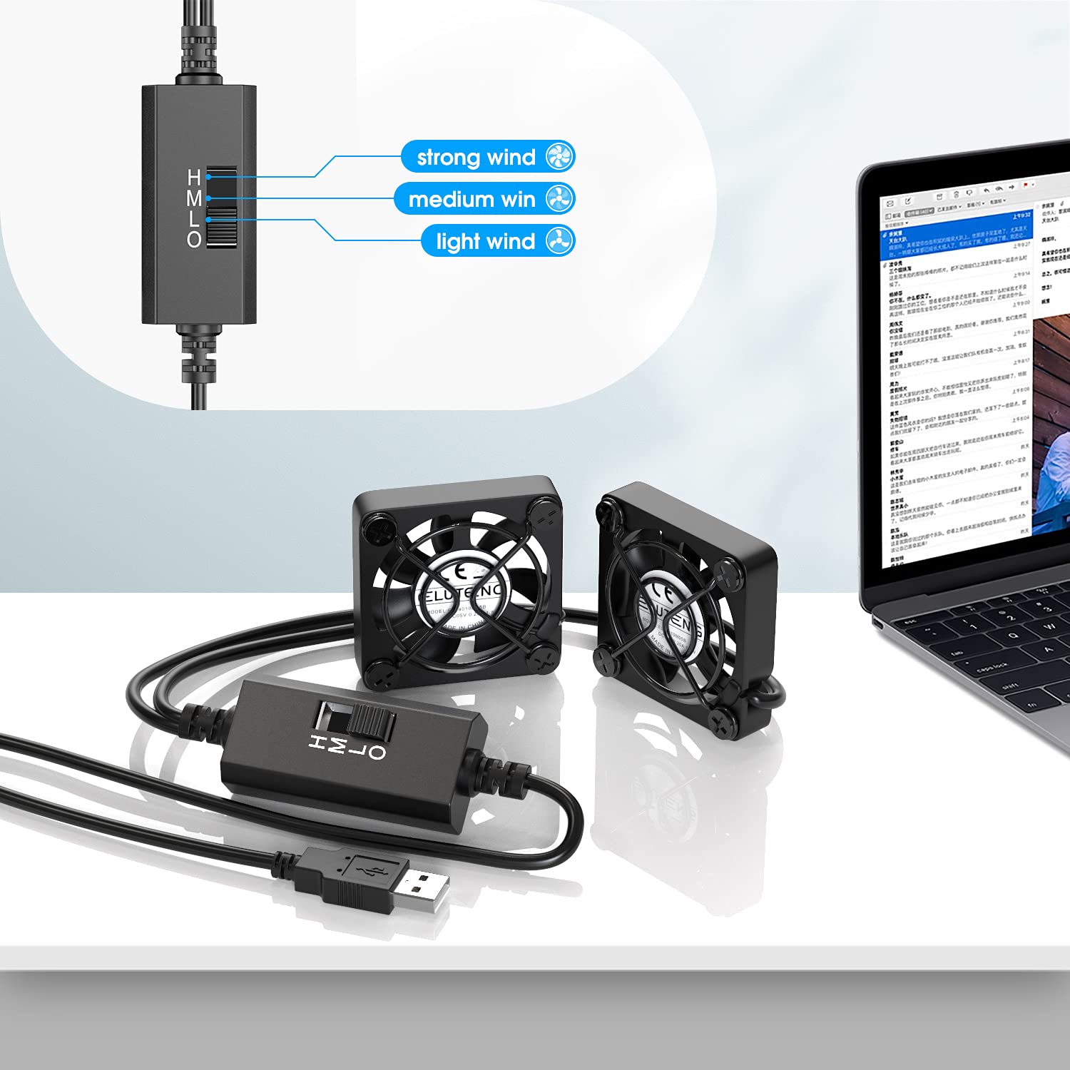 ELUTENG Dual 40mm USB Fan with 3 Speeds Adjustable 5V PC Fan Max - ELUTENG Official Product View 6