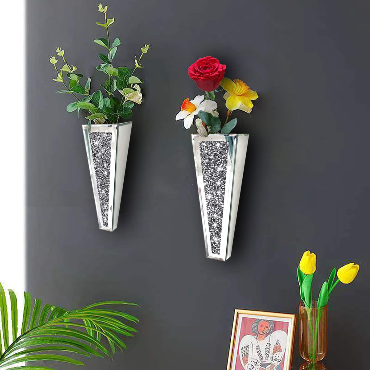 Flower Vase Crushed Diamond Mirrored Hanging Planter - XIHACTY Official Imagery - 7
