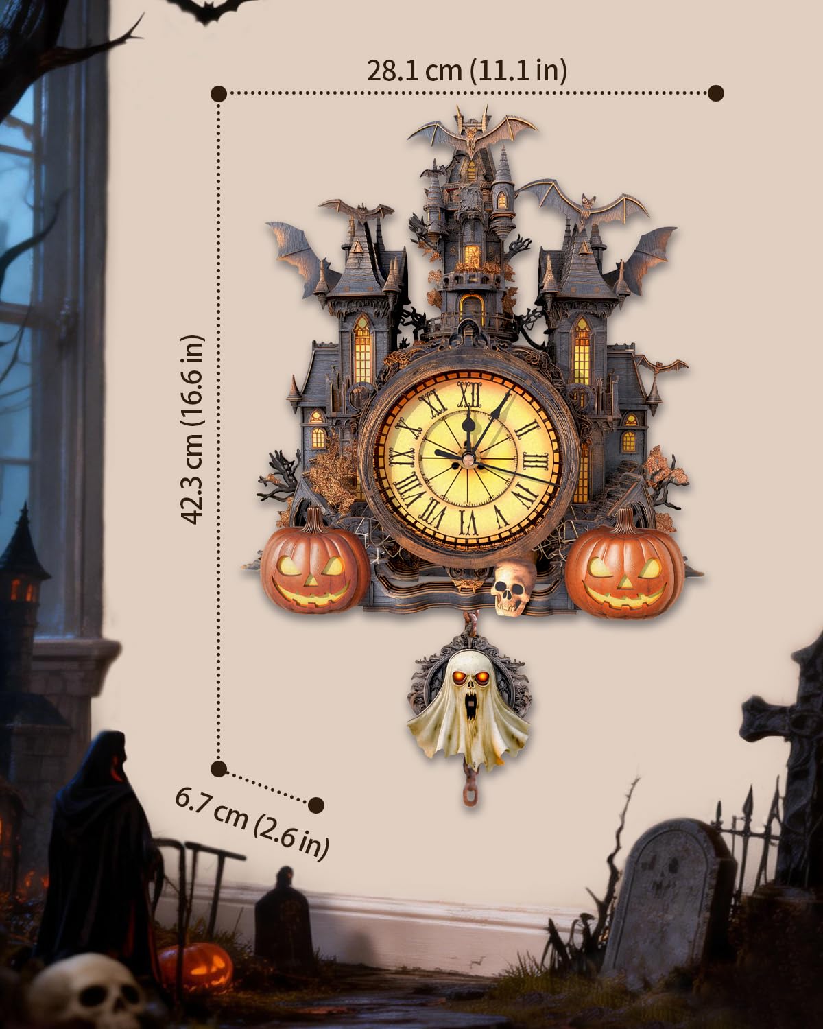 3D Puzzles for Adults Halloween Cottage Clock 3D DIY Model - Rnfinewow Official Imagery - 3