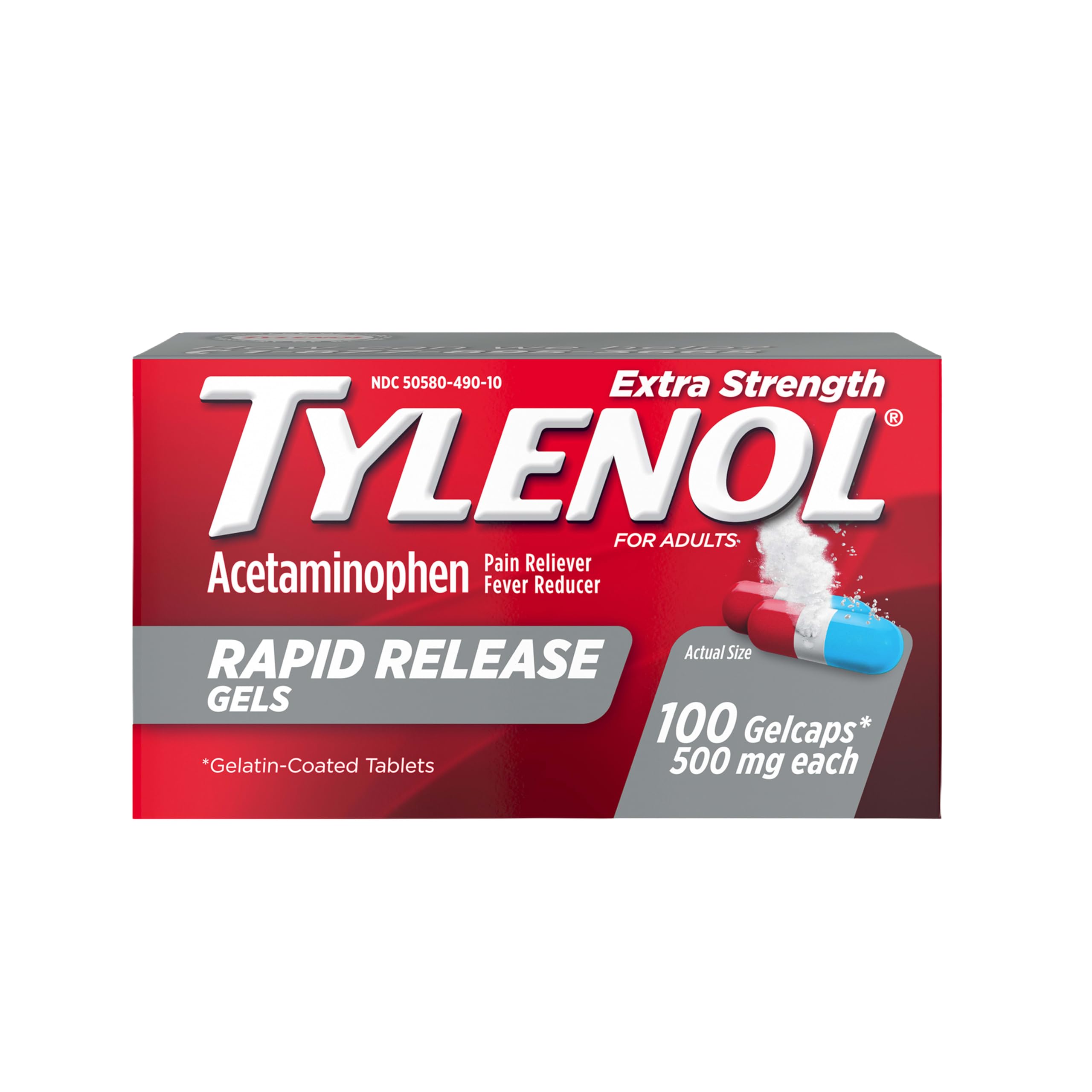 Tylenol Extra Strength Rapid Release Gels, 500 mg Acetaminophen, 100 Ct