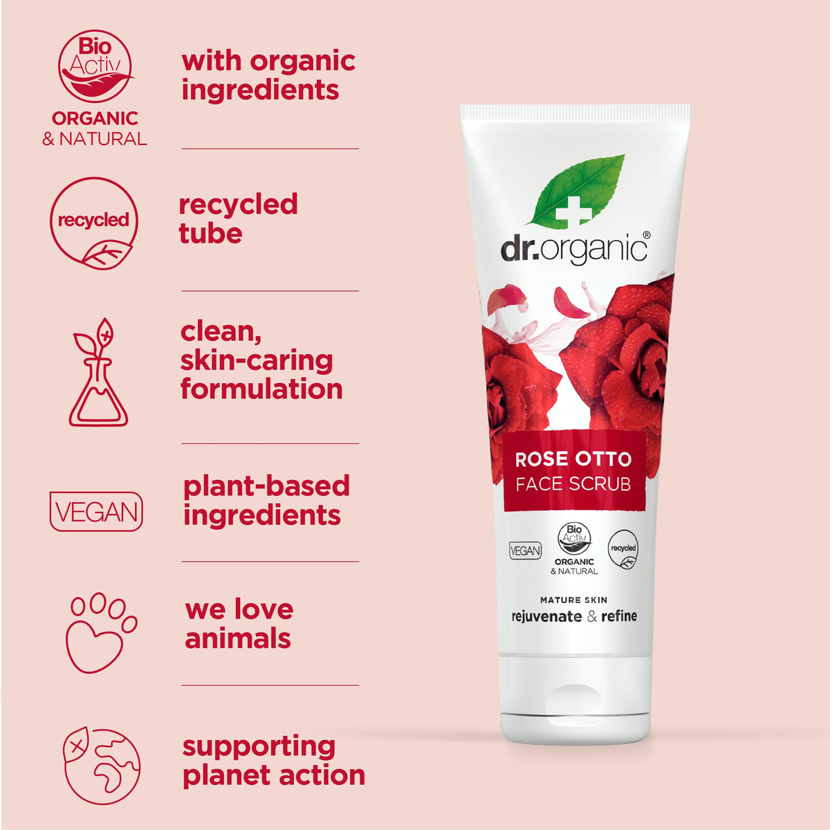 Dr Organic Rose Otto Face Scrub - Dr. Organic Official Imagery - 4