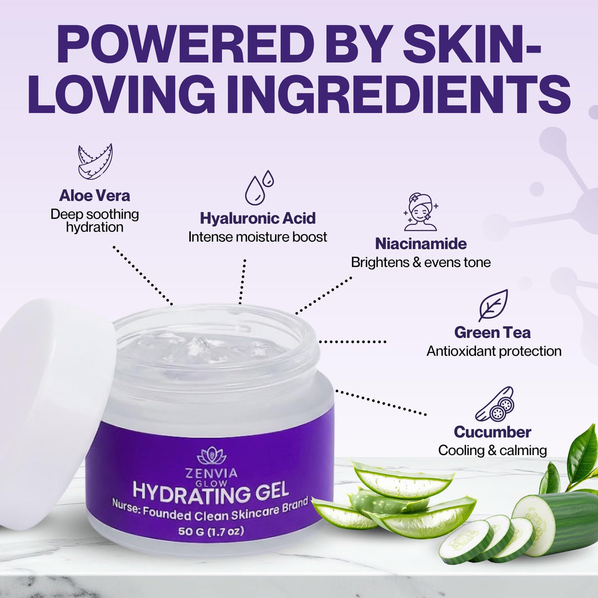 Gel Moisturizer for Face Hydrating Water Based Face - ZenviaGlow Official Imagery - 5