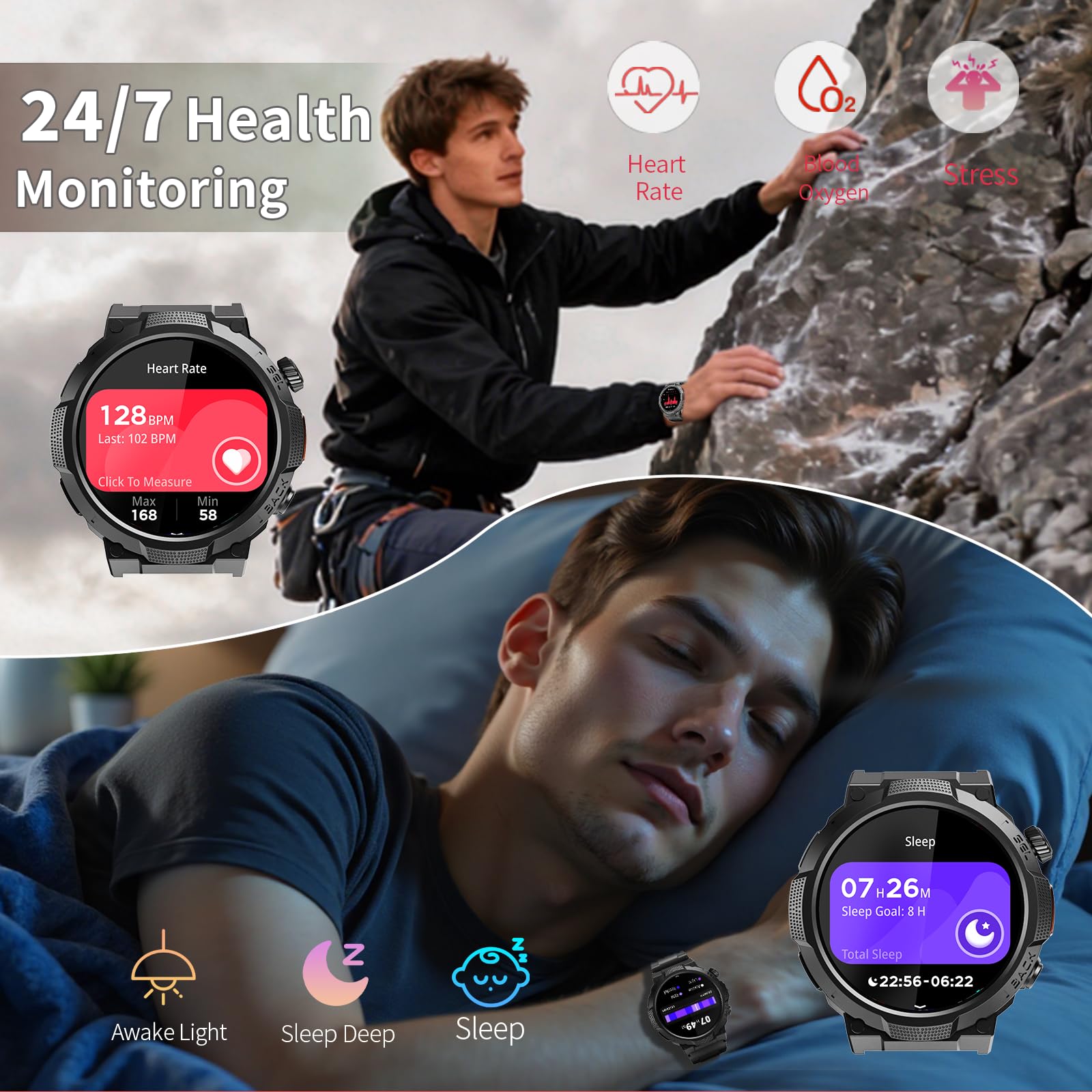 Soudorv Military Smart Watch for Men, 50+ Day Battery Life, Bluetooth - View 5