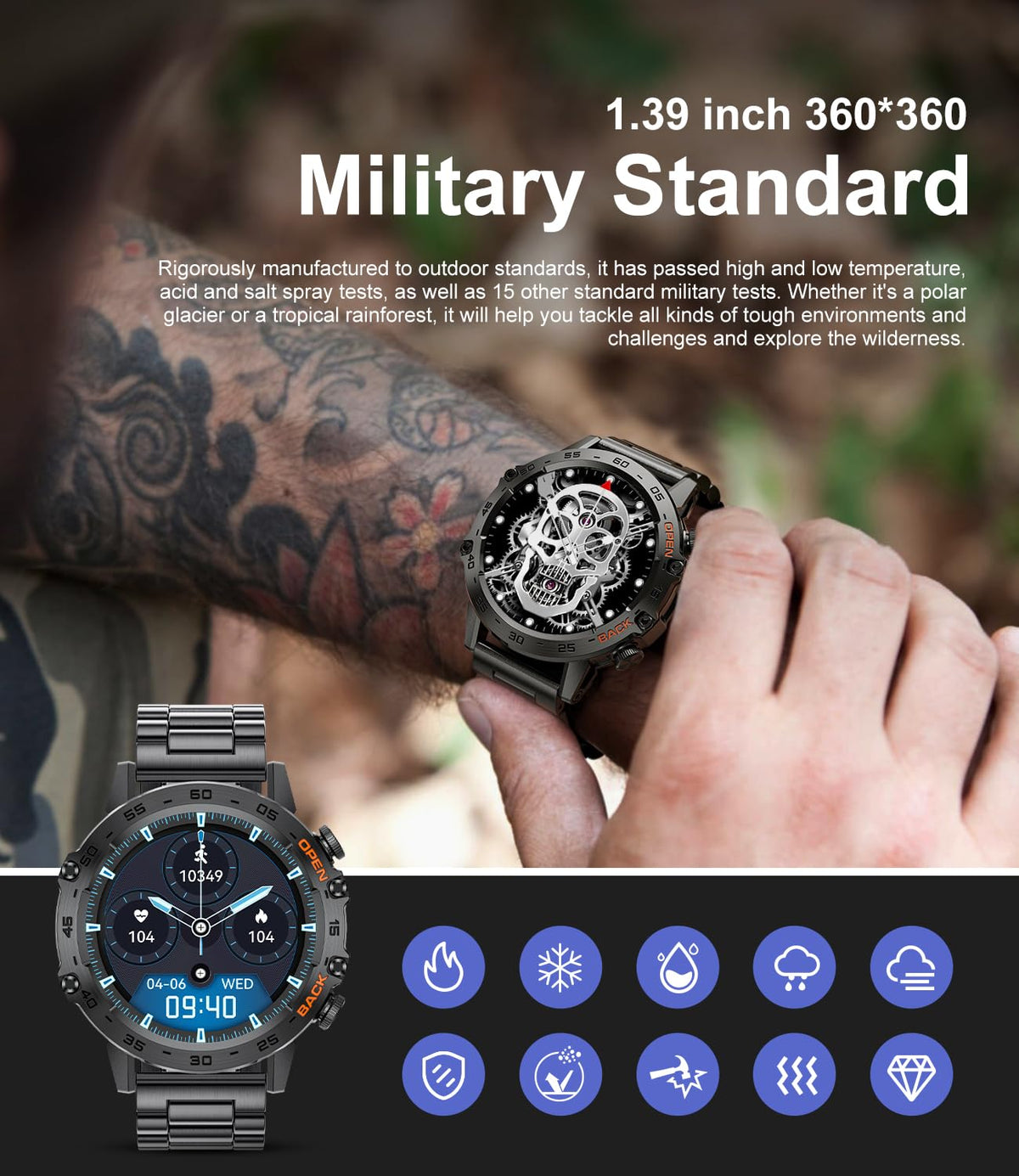 SUNKTA Military Smart Watch for Men 100 Sports Modes 5ATM - SUNKTA Official Imagery - 5