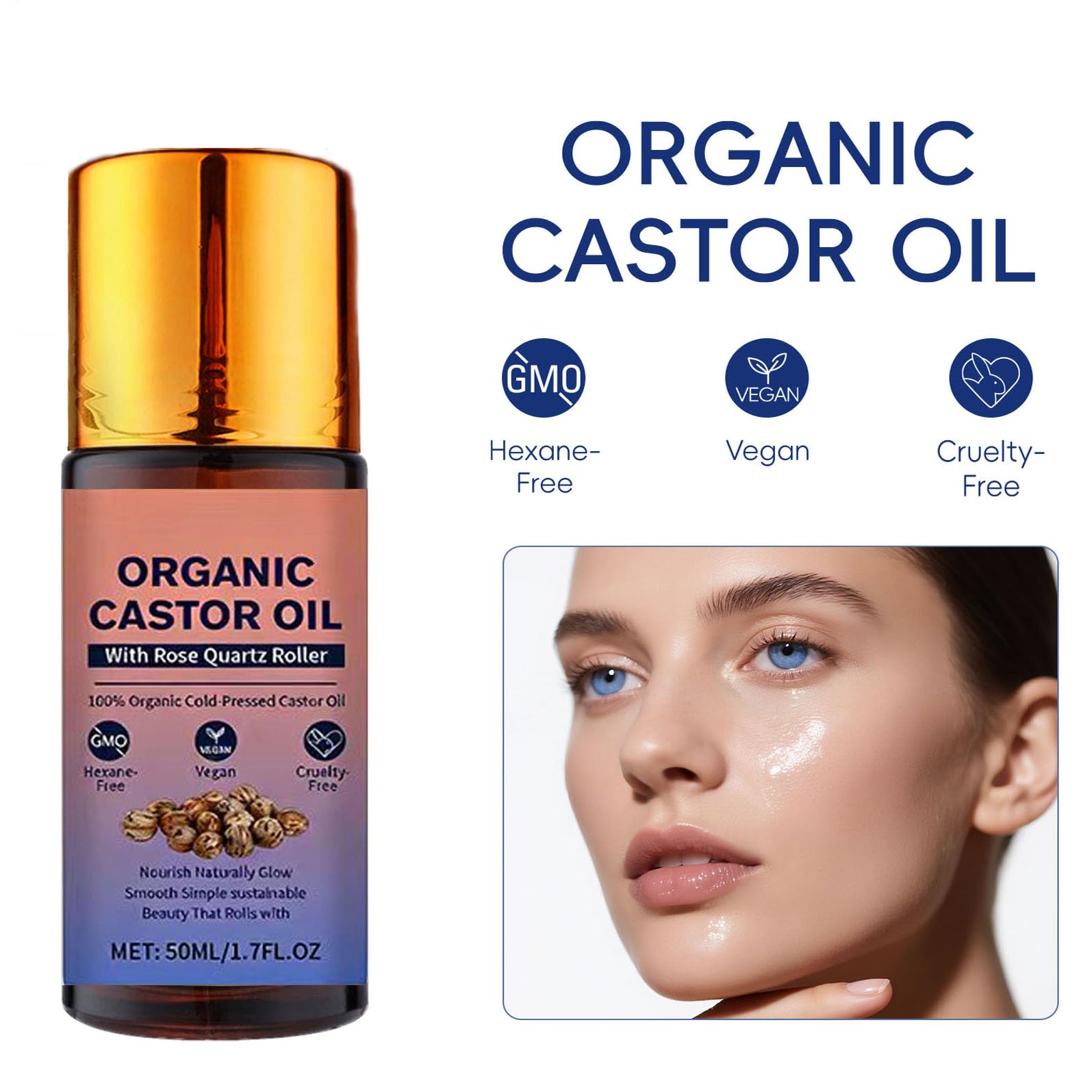 Organic Castor Oil Roll On with Rose Quartz Roller 100 - HTBGAA Official Imagery - 5