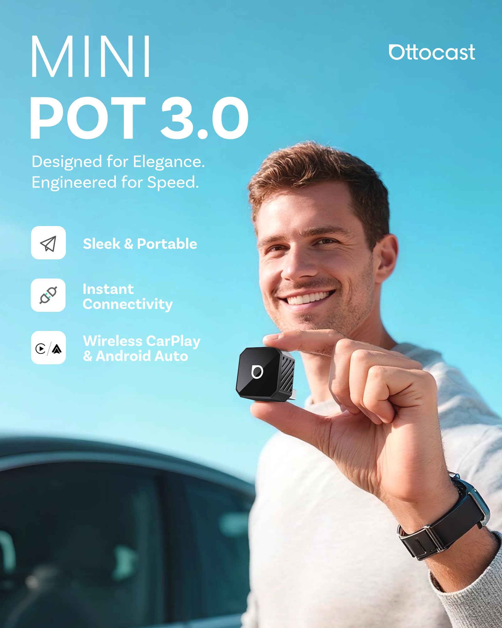 OTTOCAST Mini Pot 2-in-1 Wireless CarPlay/Android Auto Adapter 20 by OTTOCAST - Angle View 3