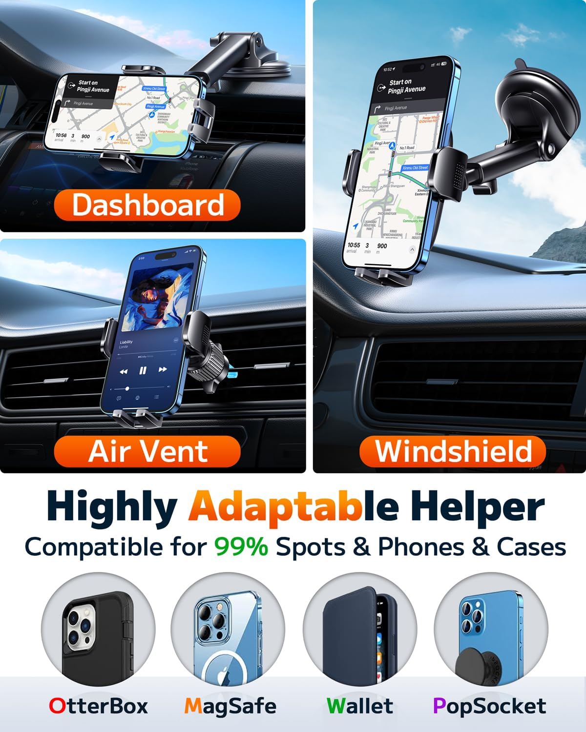 Qifutan Car Phone Holder Mount Phone Mount for Car Windshield Das by Qifutan - Angle View 2