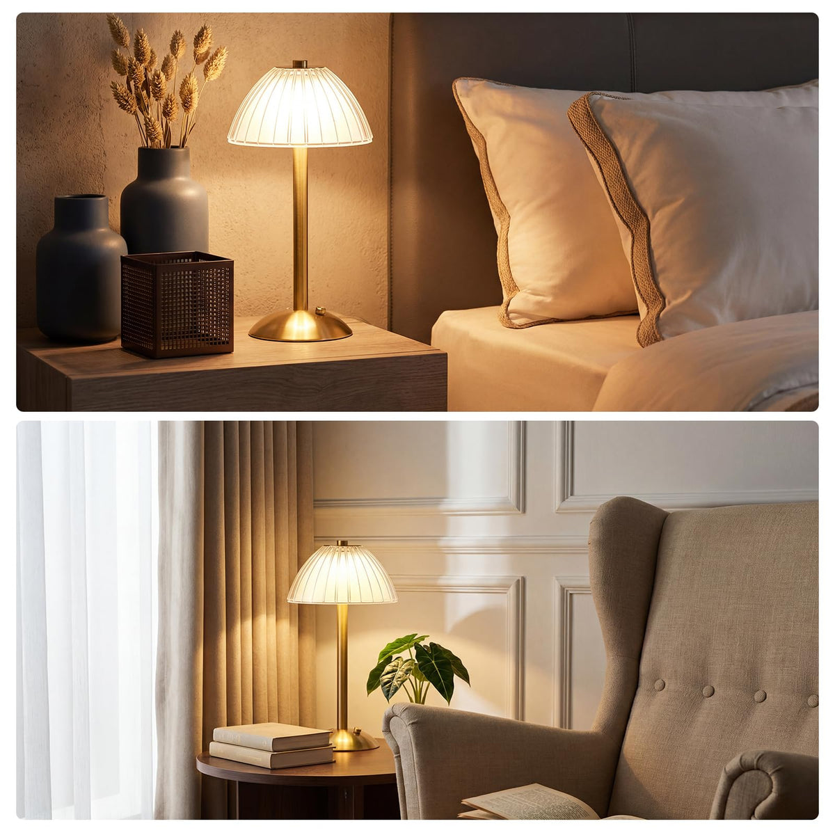 Liliful 2 Pcs Cordless Table Lamp LED Touch Gold Mushroom - Liliful Official Imagery - 7