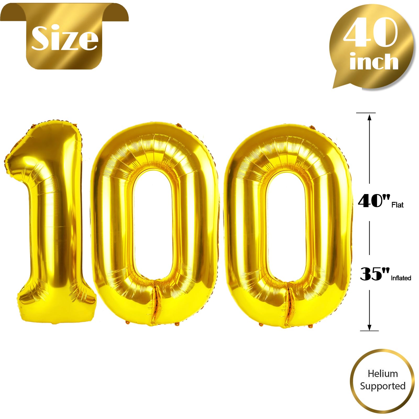 IWERP Gold 100 Balloon - Number Balloon 40 Inch, 100th Gold Birth - IWERP Official Product View 3