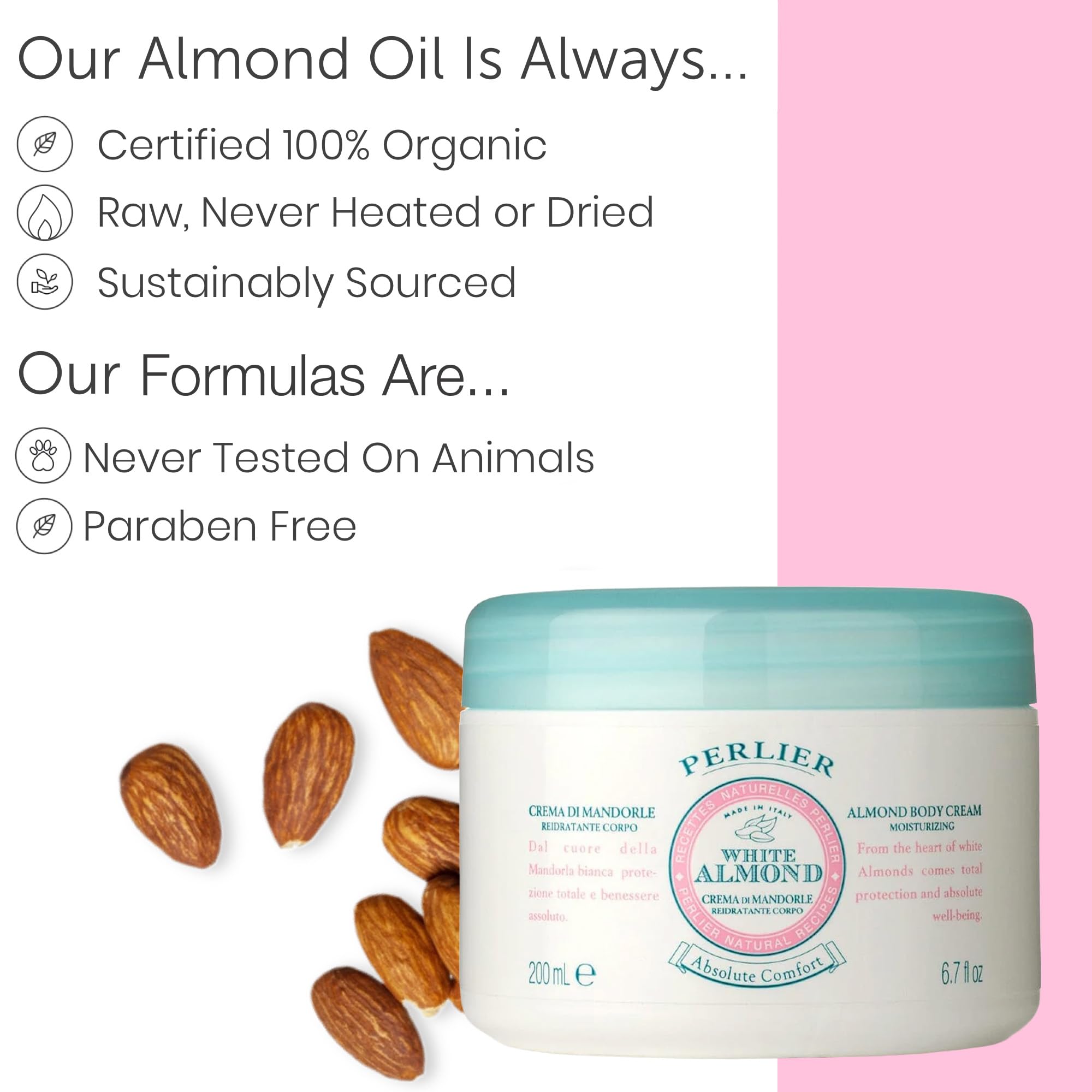 Perlier White Almond Body Cream - Ultra-Rich Moisturizing Body Cream with Sweet Almond Oil, Nourishes & Softens Dry Skin, 6.7 oz