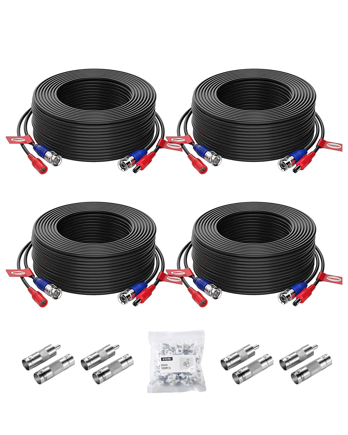 ZOSI 4 Pack 100ft BNC Video Power Cables All in One Pre Made - ZOSI Official Imagery - 2