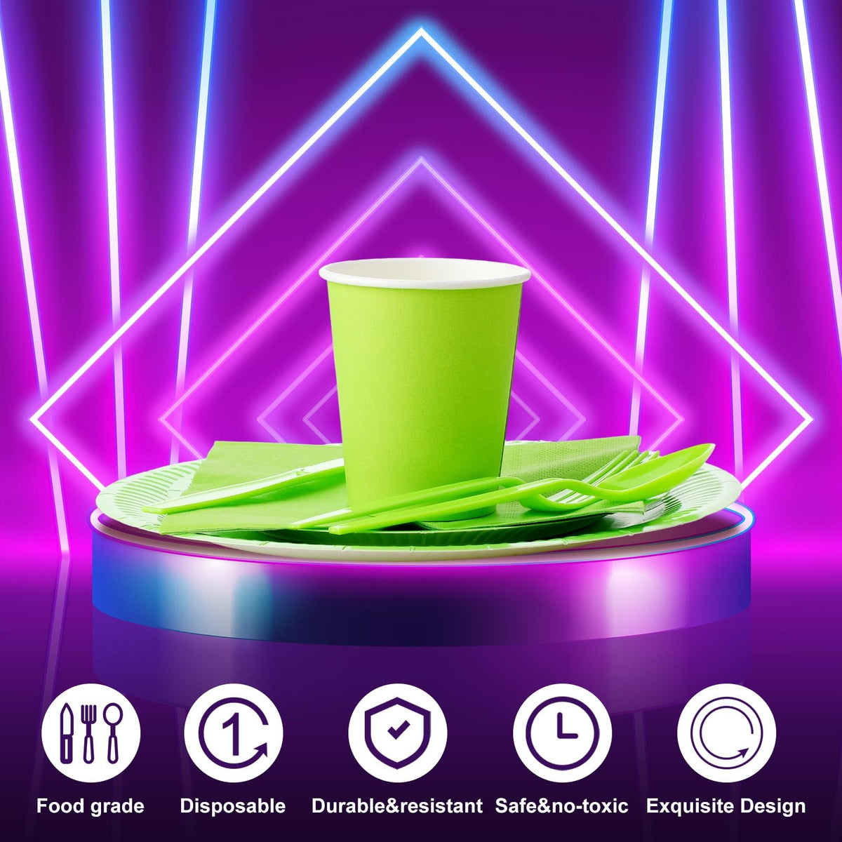 Tioncy 350 Pcs Neon Glow Party Supplies Serves 50 Including - Tioncy Official Imagery - 5