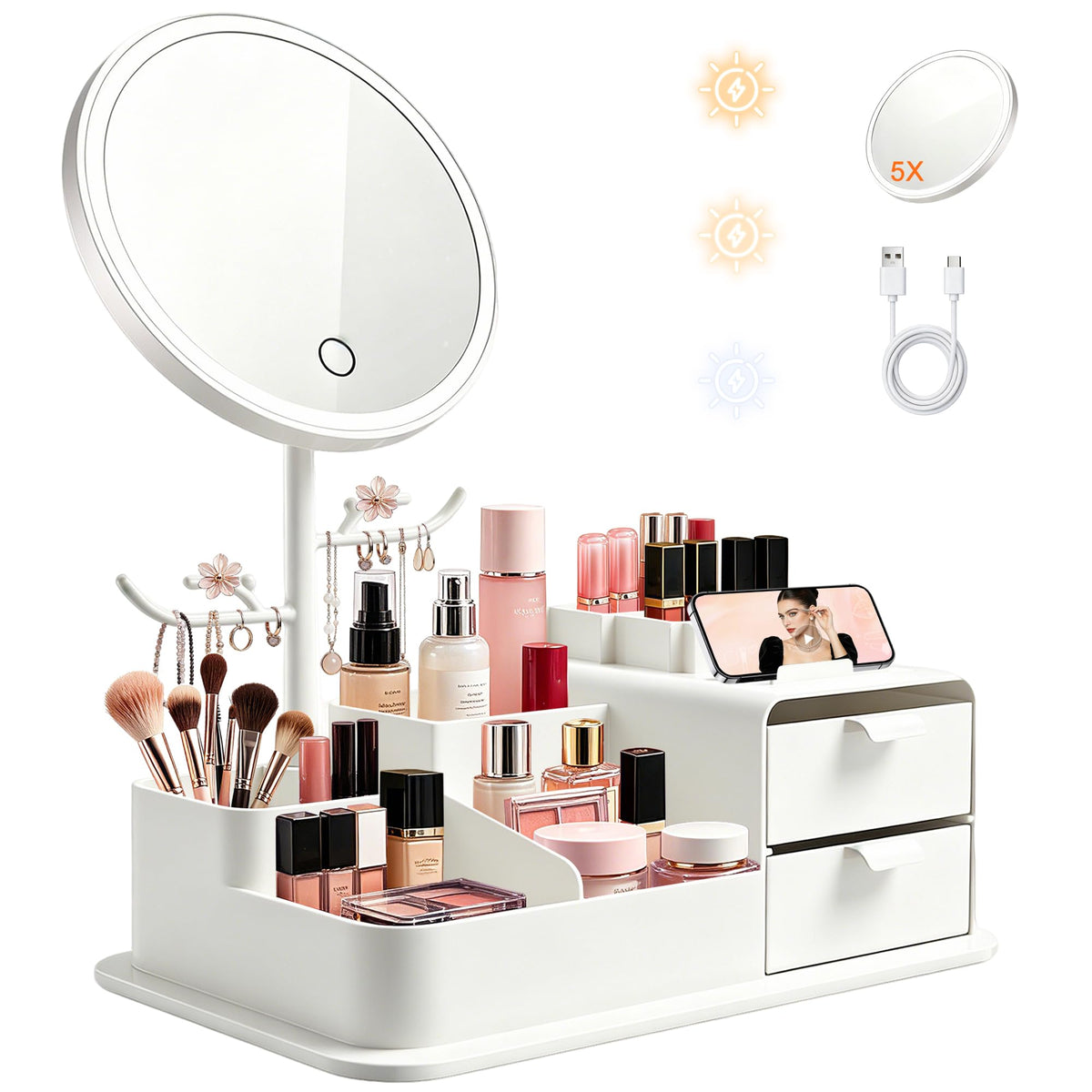 Makeup Mirror Organizer with Drawers Skincare Organizer - Turesmith Official Imagery - 1