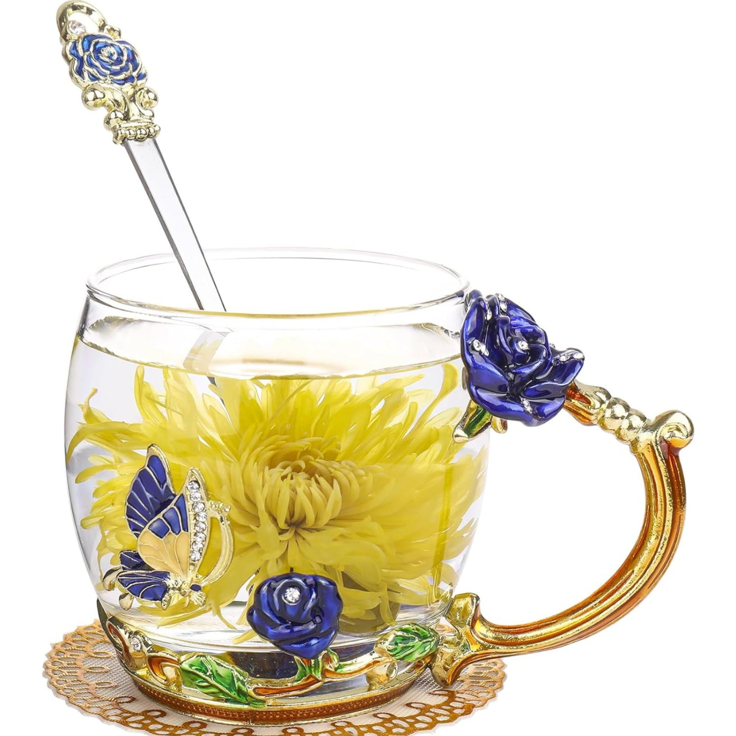 Onepeng glass coffee mug with Valentine's Day themed enamel design, ideal gifts for moms and women.