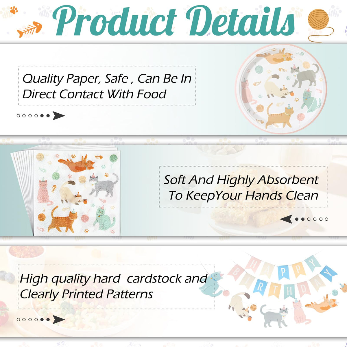 Qinyoung 176 Pcs Cat Birthday Party Supplies Disposable - Qinyoung Official Imagery - 5