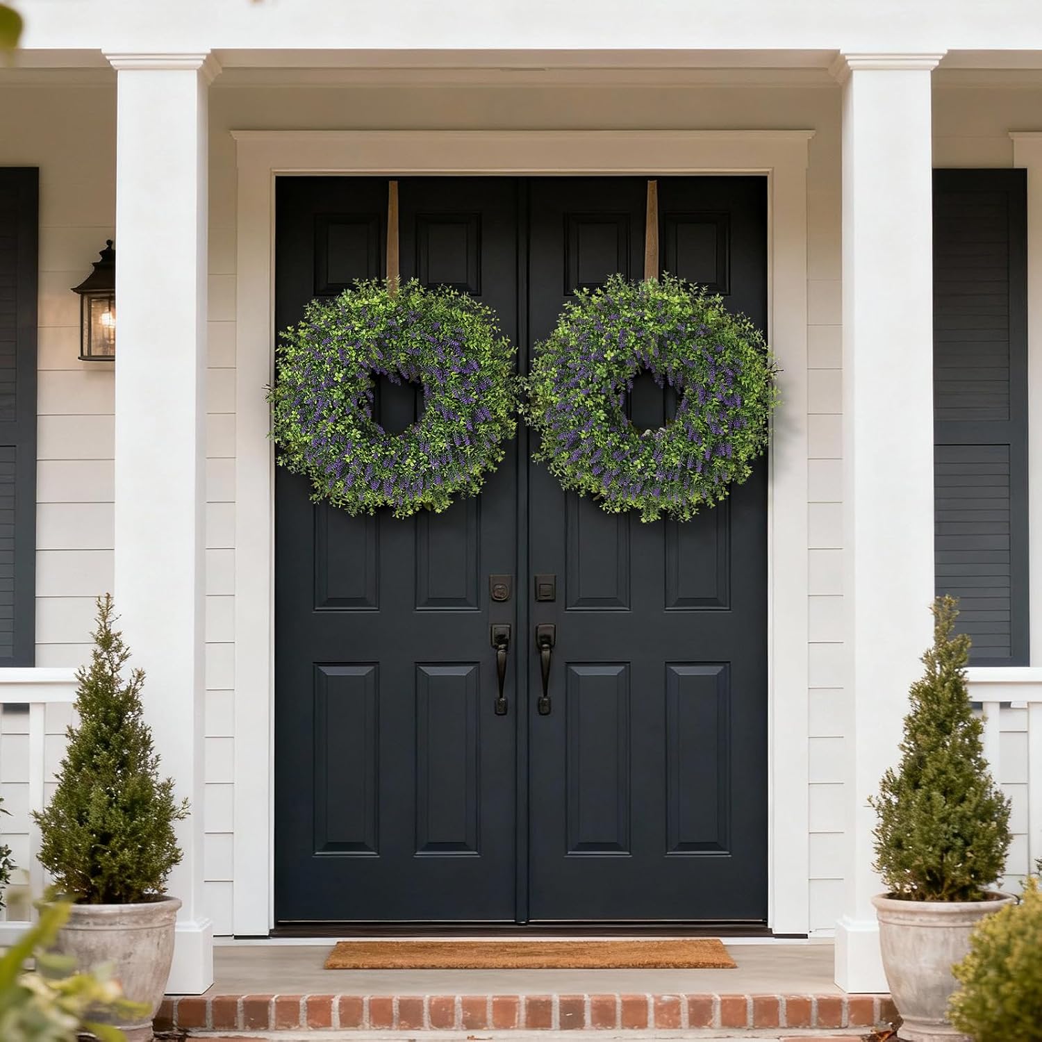 26" Artificial Lavender & Boxwood Wreath for Front Door - Large Faux Purple Greenery Outdoor