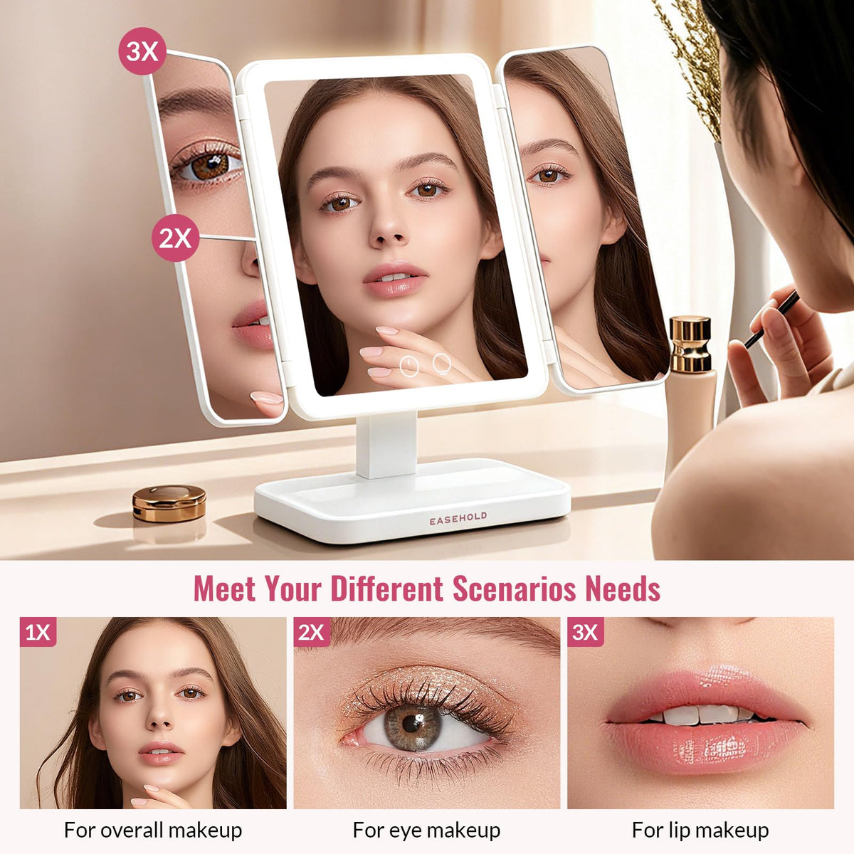 EASEHOLD 2000mAh Rechargeable Lighted Makeup Vanity Mirror - EASEHOLD Official Imagery - 5