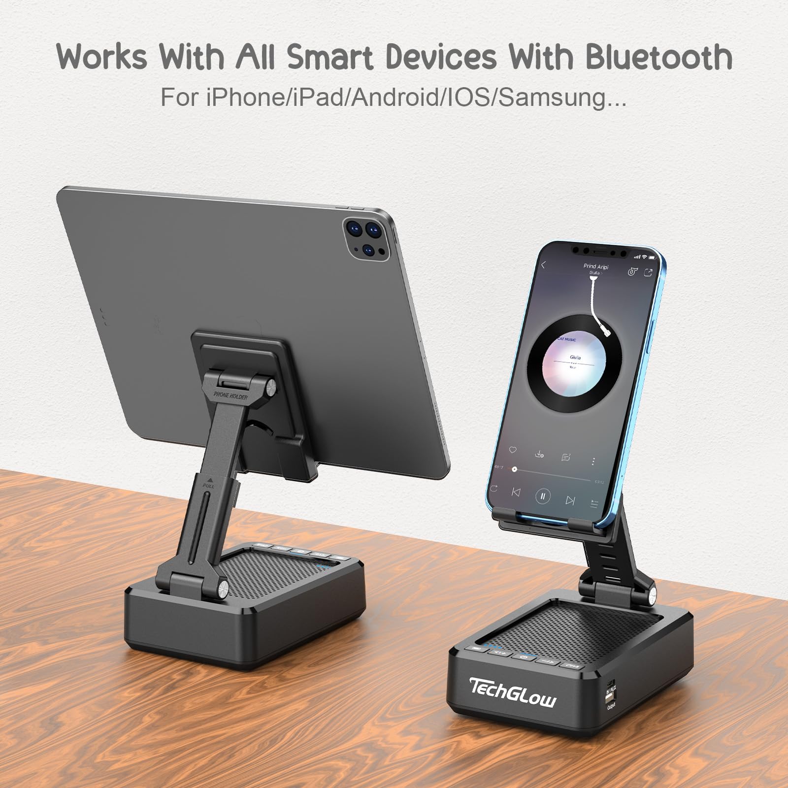 TechGlow Foldable Cellphone Stand with Bluetooth Speaker and Char by TechGlow - Angle View 6