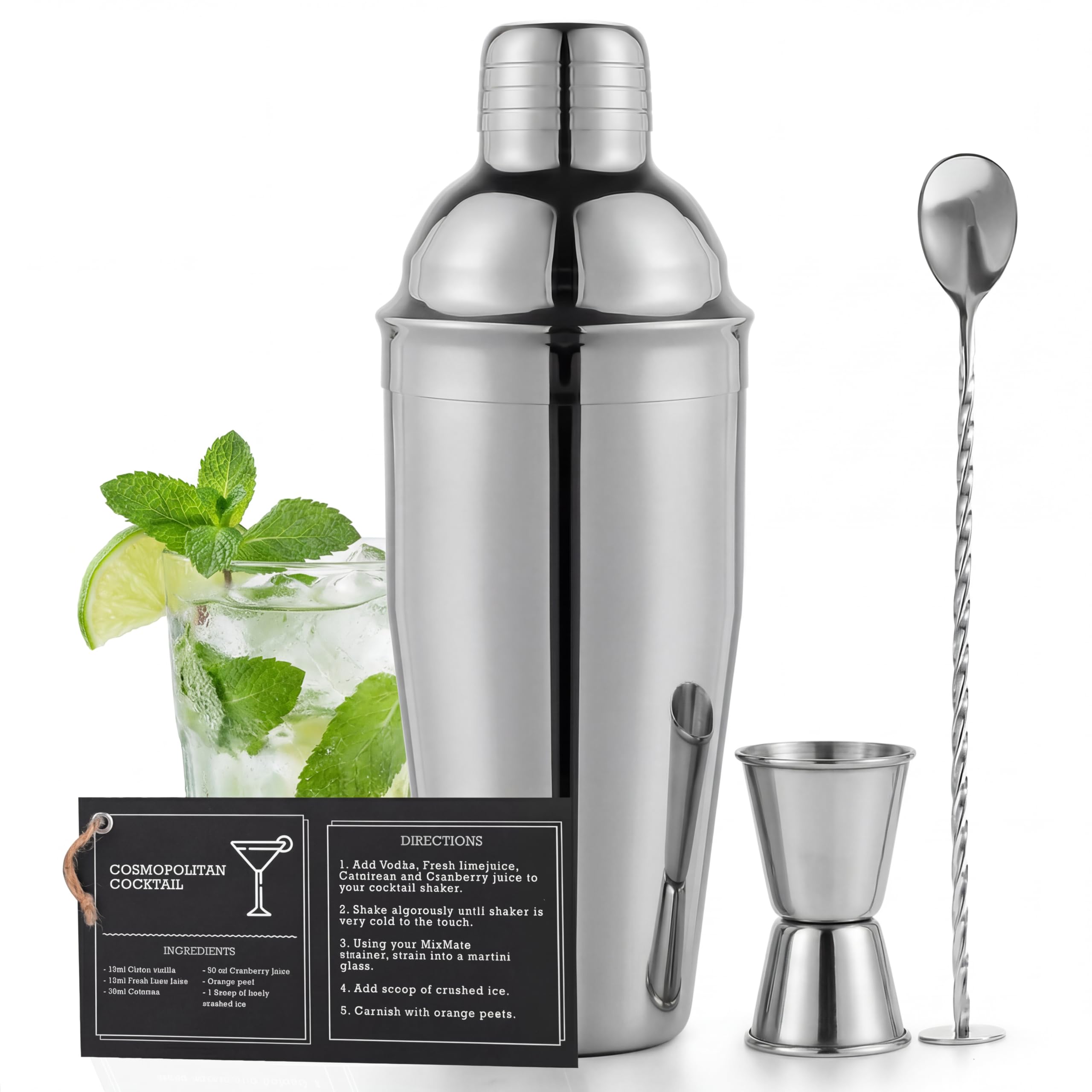 MixMate Mixology Bartender Kit with Stand - 15 Piece Bar Tool Set, Silver Bar Se - MixMate Official Product View 8