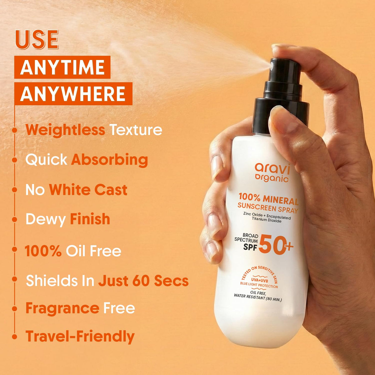 Aravi Organic 100 Mineral Sunscreen Spray SPF 50 - Aravi Organic Official Imagery - 7