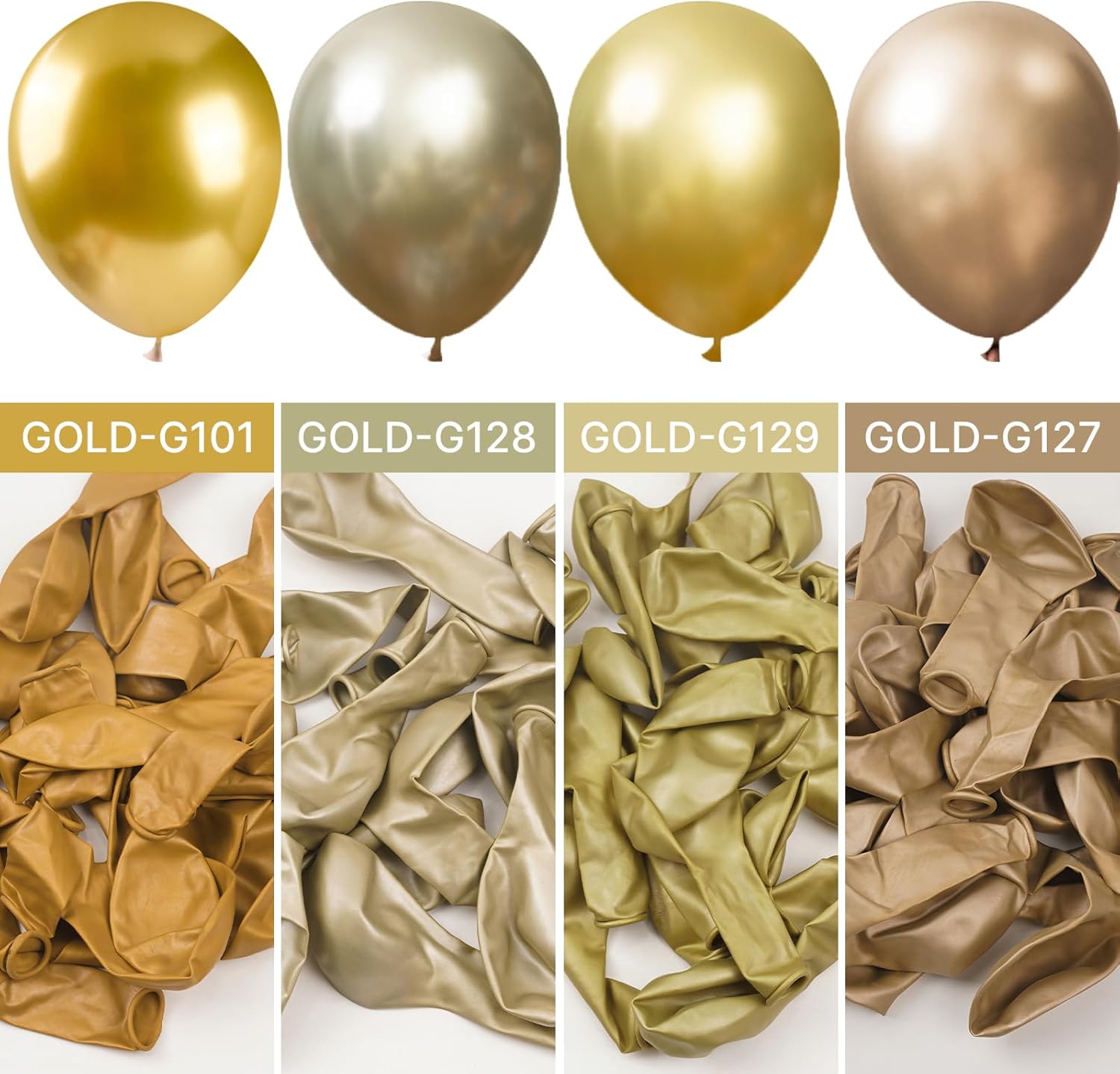 PartyWoo gold balloons in various sizes including 36, 18, 12, 10, and 5 inches, perfect for a gold balloon arch.