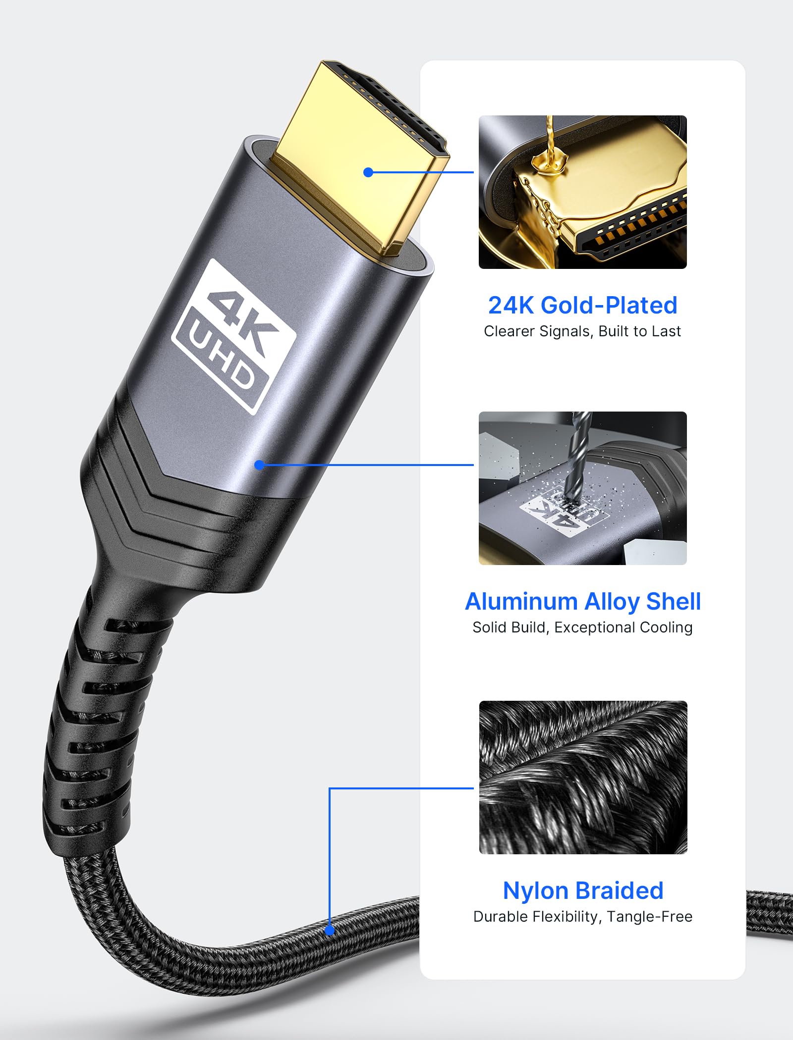 JSAUX Mini HDMI to HDMI Cable 6FT, [Mini HDMI][Aluminum Shell, Braided] High Speed 4K 60Hz HDMI 2.0 Cord, Compatible with Camera, Camcorder, Tablet and Graphics/Video Card, Laptop, Raspberry Pi Zero W