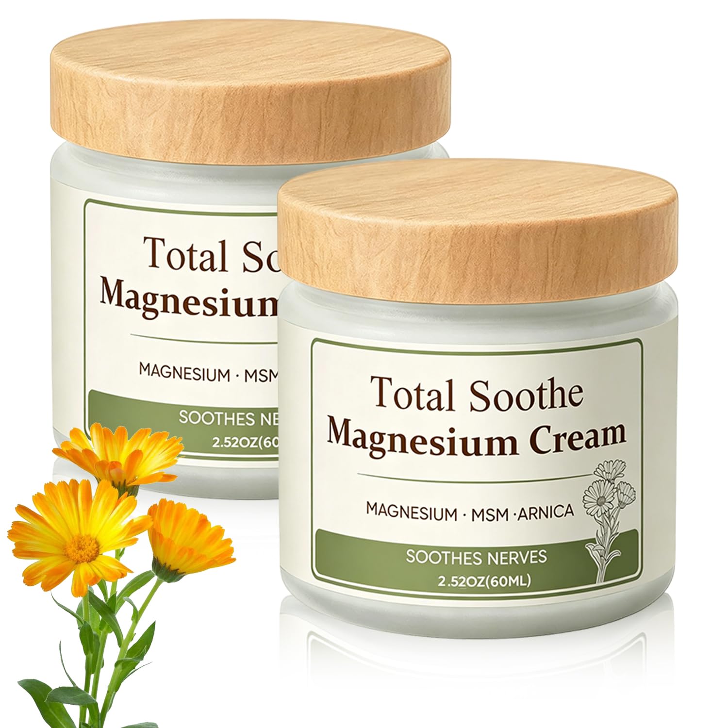LHBmet Magnesium Cream with MSM and arnica, skin moisturizer in a 2-pack, creamy texture, ideal for soothing and hydrating skin.