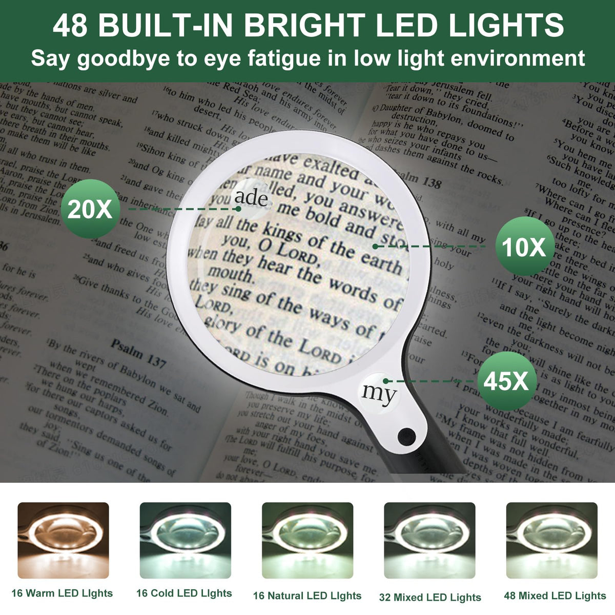 10X 20X 45X Magnifying Glass with 48 LED Light - BASEJKCO Official Imagery - 4
