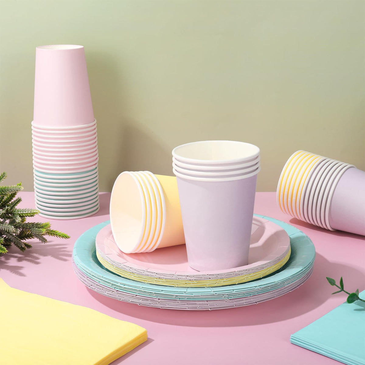 Whaline 244Pcs Pastel Rainbow Tableware Set Serves 48 4 - Whaline Official Imagery - 3