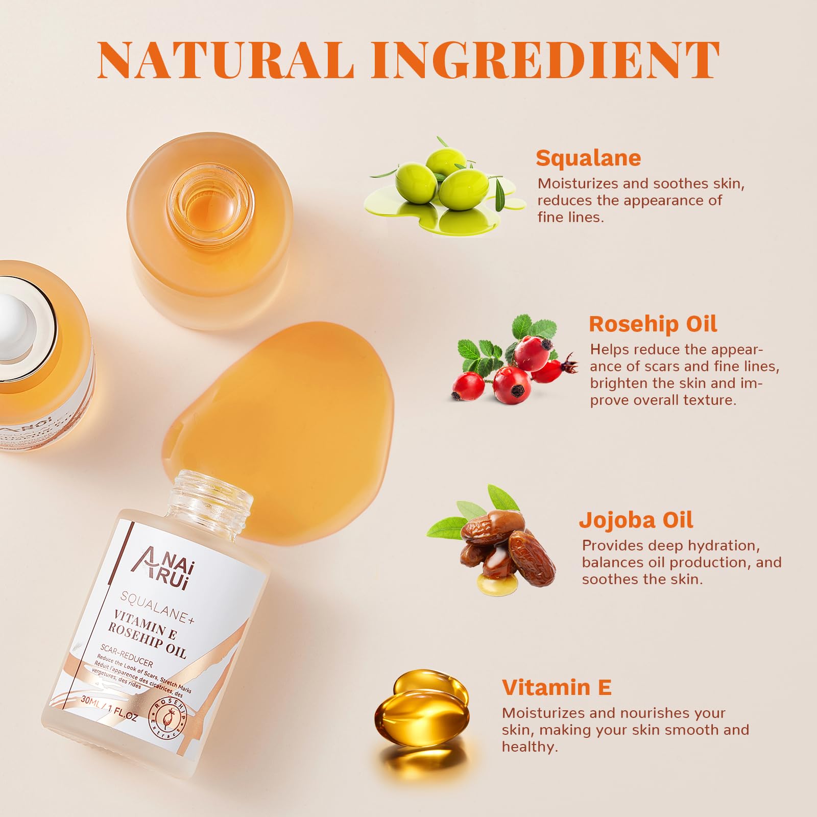 ANAI RUI Squalane + Vitamin E Rosehip Oil Moisturizer for Face,Hair,Skin& Nail - ANAI RUI Official Product View 4