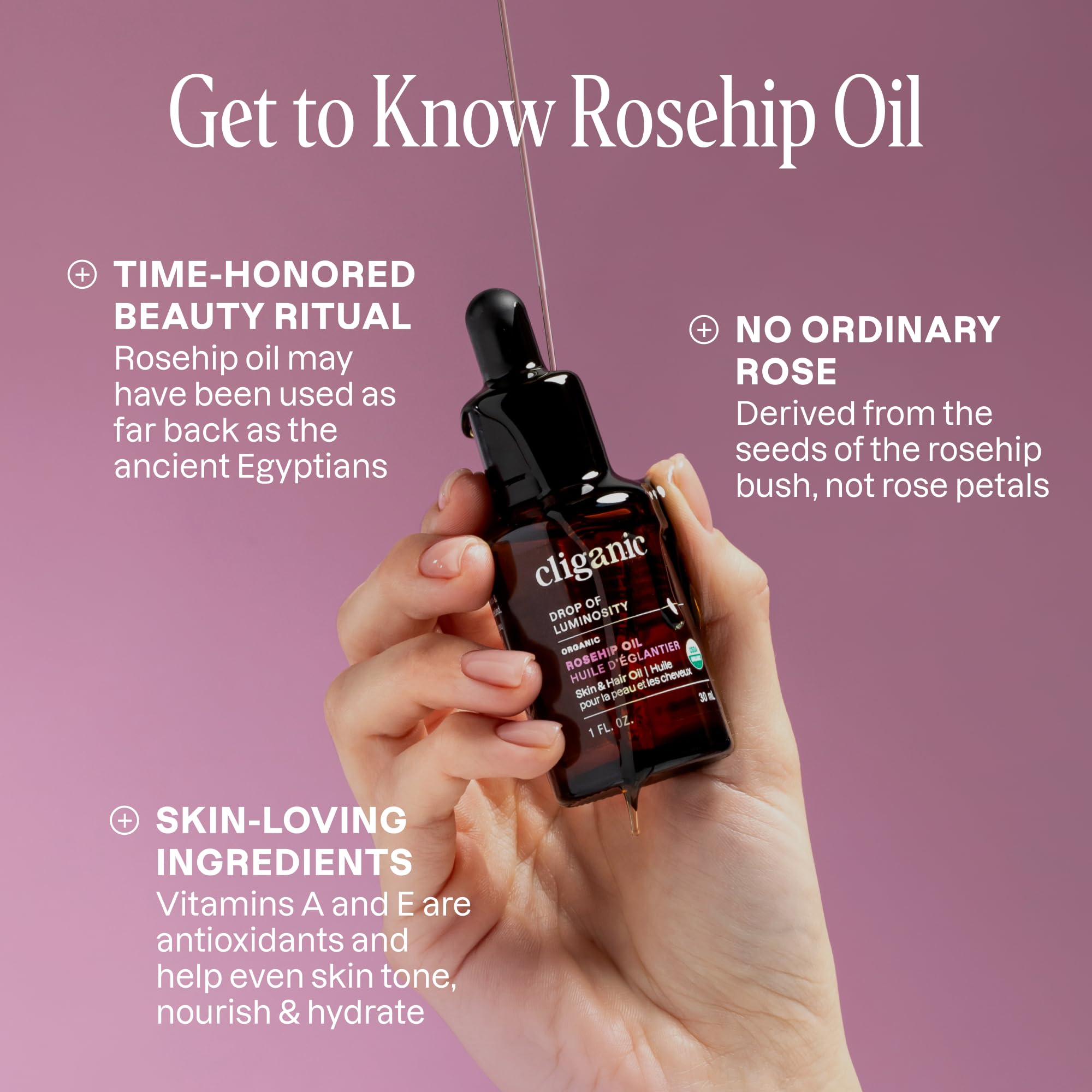 Cliganic Organic Rosehip Seed Oil for Face, 100% Natural Cold Pressed - Cliganic Official Product View 4