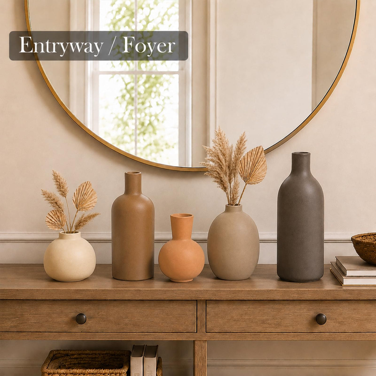 Neutral Ceramic Vase Set 5 Matte Earth Tone Vases for - OLACHIKKO Official Imagery - 5