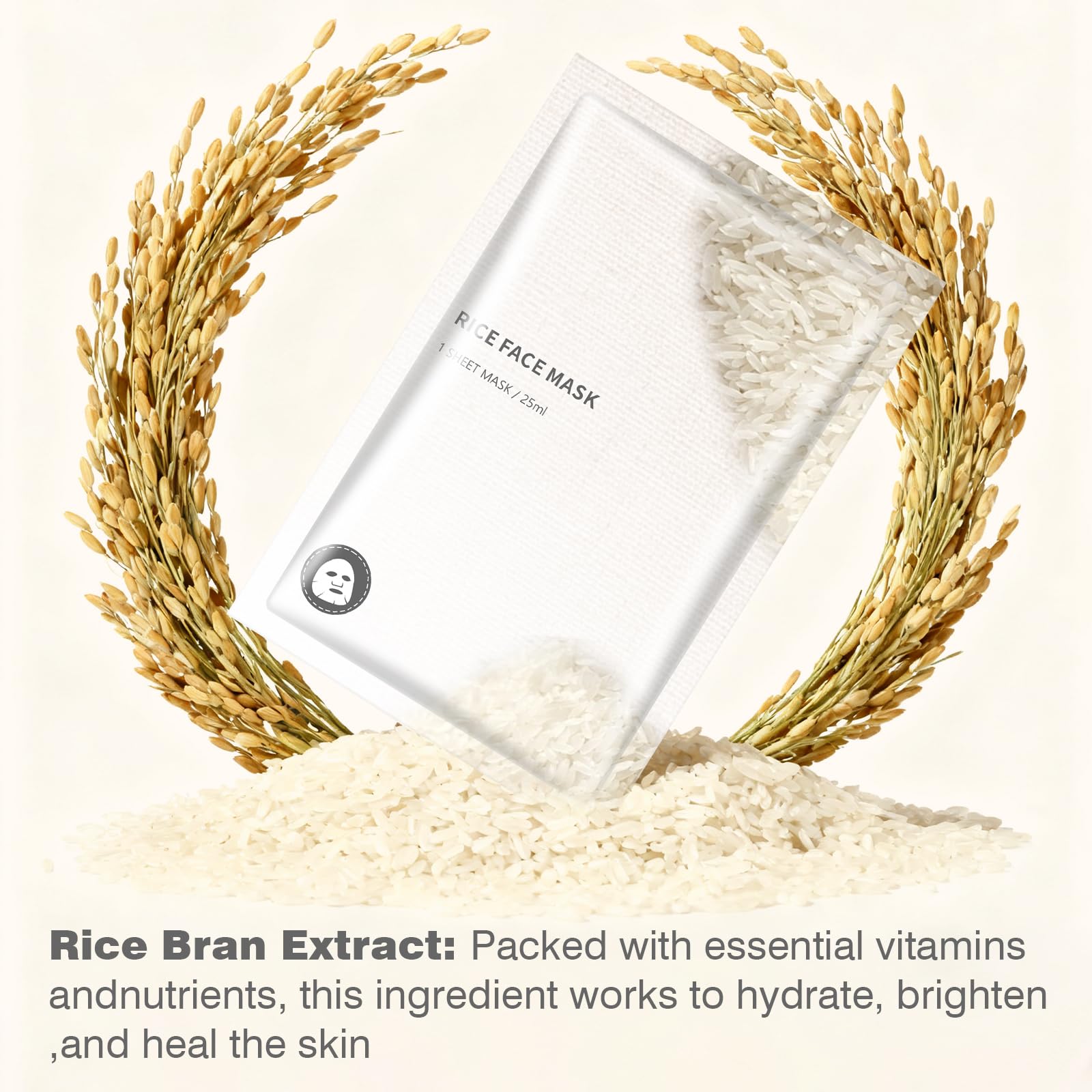 IREV Rice Sheet Mask, Skin Care Face Mask, Hydrating Rice Mask, - IREV