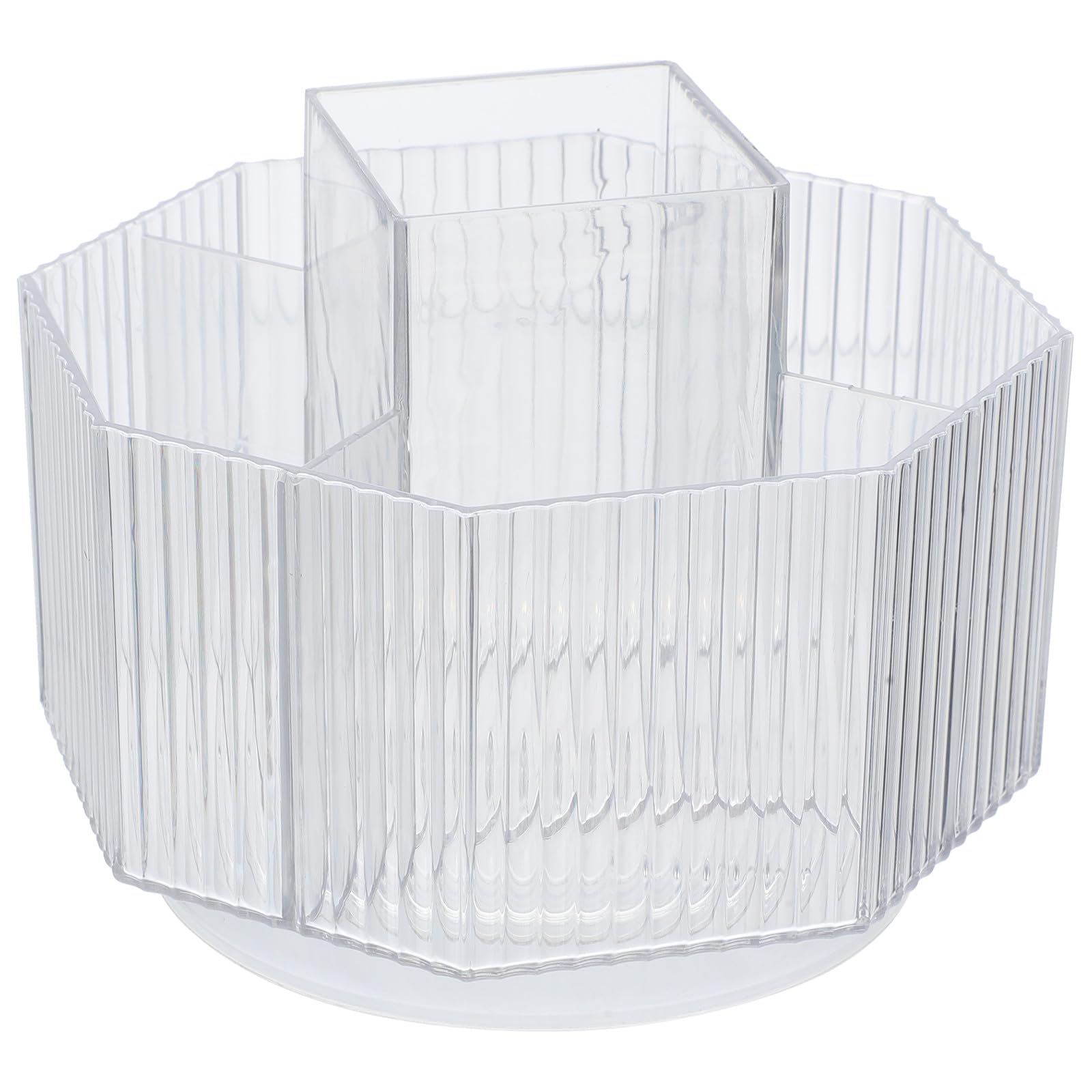 VILLCASE rotating makeup brush caddy with lid, 360° swivel organizer for cosmetic tools, brushes, and eyebrow pencils.