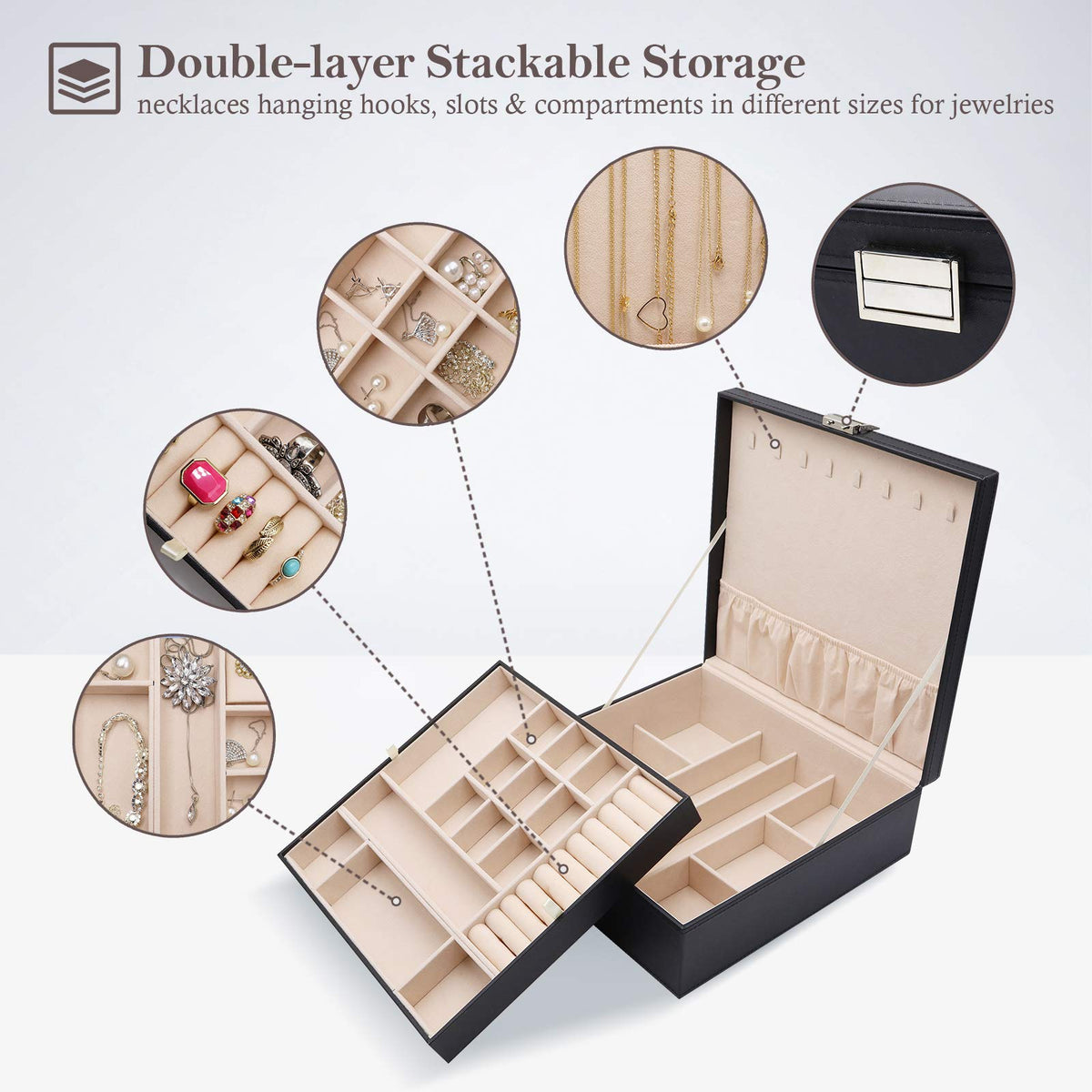 ProCase 2 Layers Jewelry Box for Women Black - ProCase Official Imagery - 5