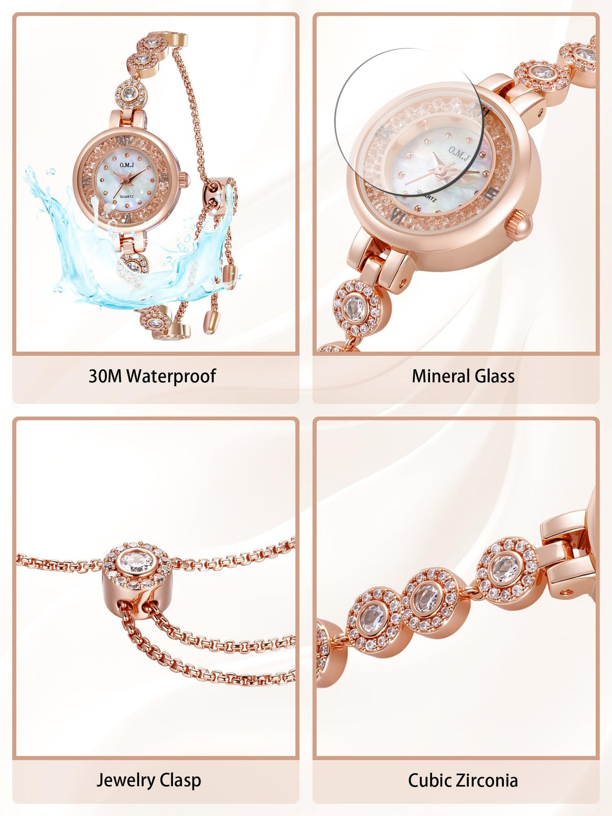 O M J Womens Watch Rose Gold Mother of Pearl Dial Birthstone - O.M.J Official Imagery - 7