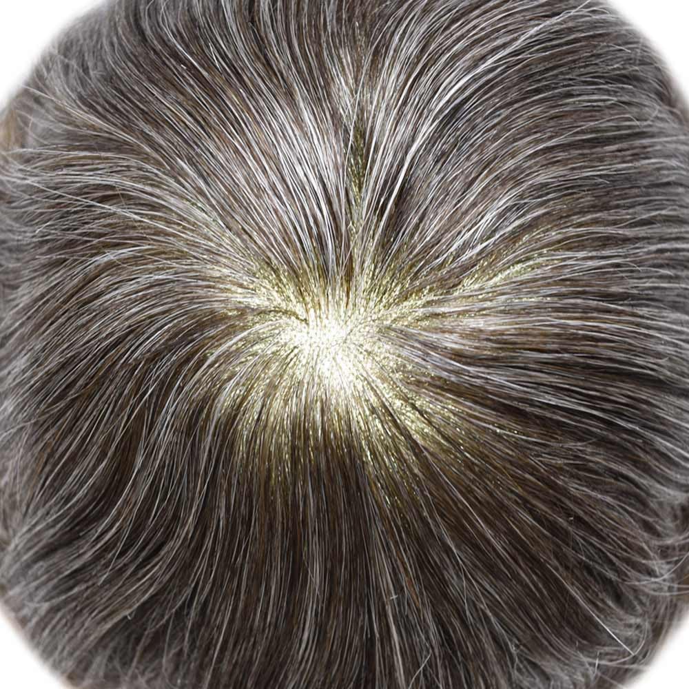 Curve Hair Mens Toupee Human Hair Piece Replacement System Monofilament Wig Hair Unit for Men Durable Poly Coated Mens Hairpiece (#310 Dark Brown+10% Gray, 6"X9")
