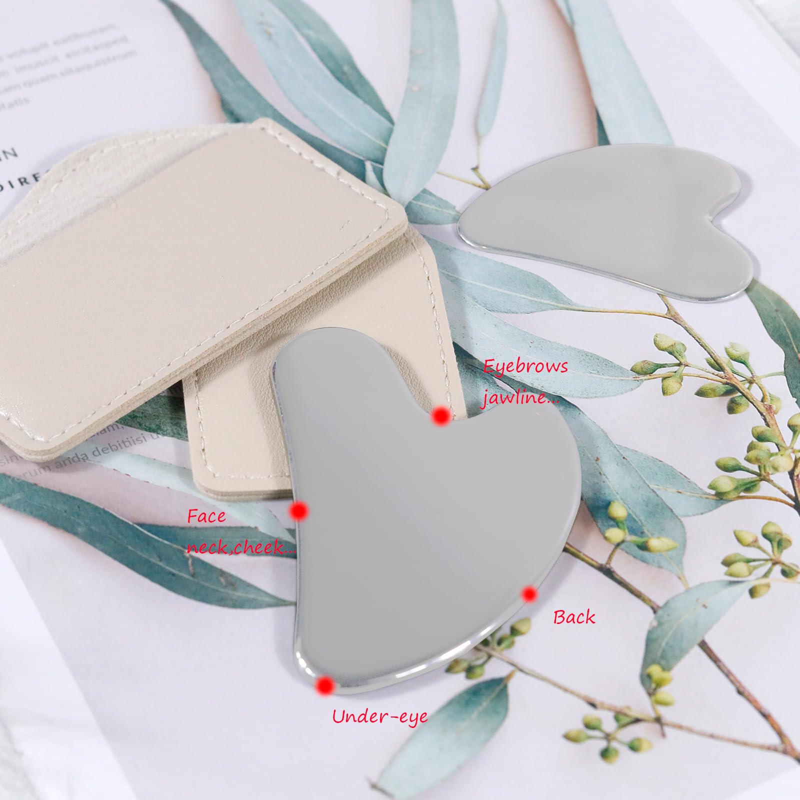 2 Pcs Silver Stainless Steel Facial Tools Heart Shape Metal Gua - Naturahand