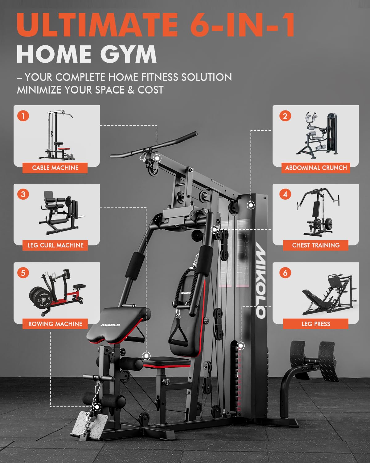 Mikolo Home Gym Workout Station with 150LBS Weight Stack - Mikolo Official Imagery - 3