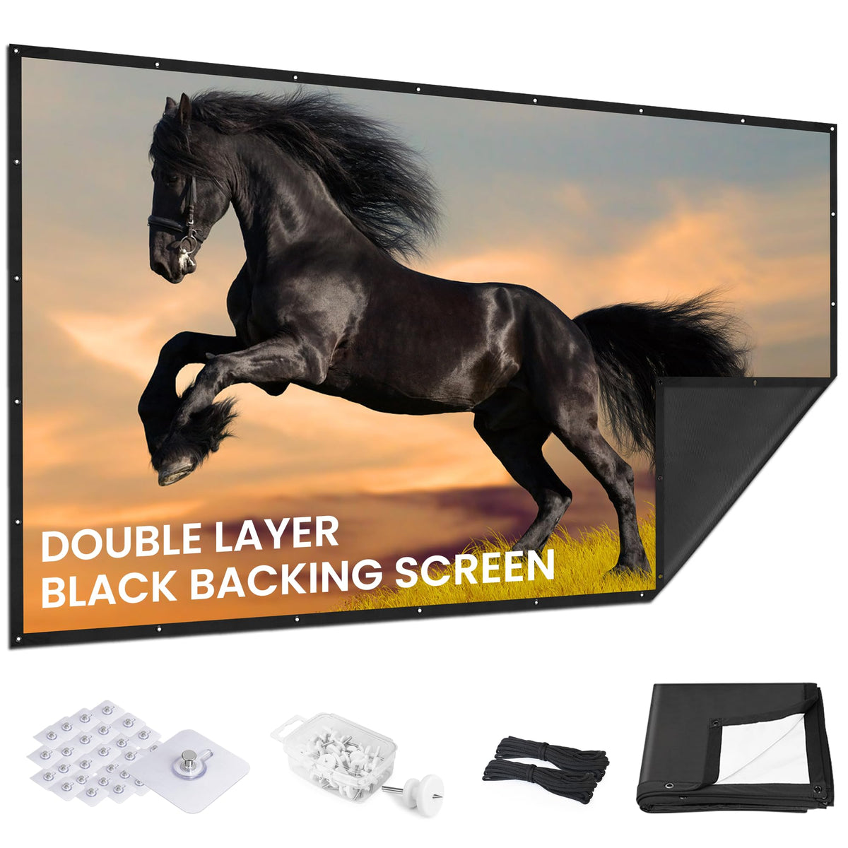 120 Inch Projector Screen with Black Backing Foldable 16 9 - iolieo Official Imagery - 1