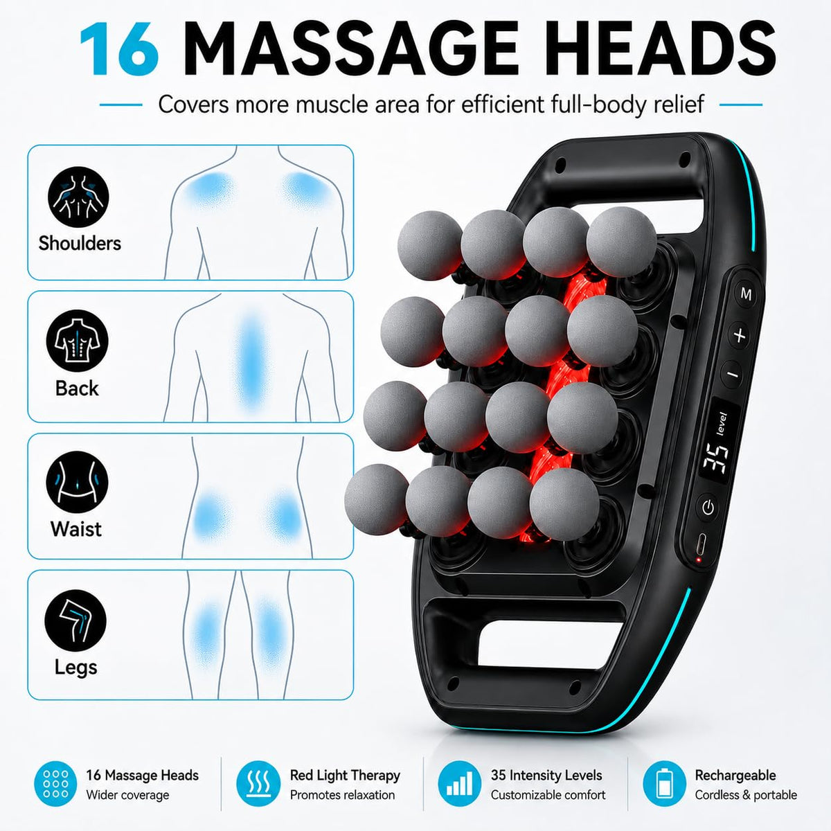 16 Head Massage Gun with 5mm Amplitude 35 Levels 4 Modes - HEYCHY Official Imagery - 3